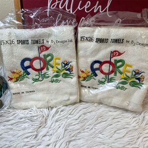 Set of 2 Vintage FORE Golf Sports Towels by BJ Designs Ltd Multicolor Retro